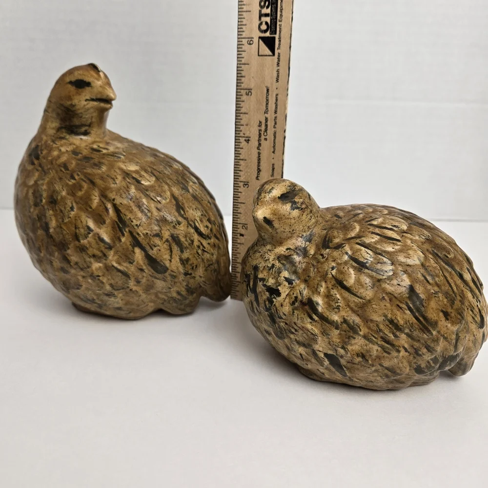 Vintage MCM 1966 Set Of 2 Hand Painted Art Pottery Pheasant Quail Bird Figures - Picture 2 of 16